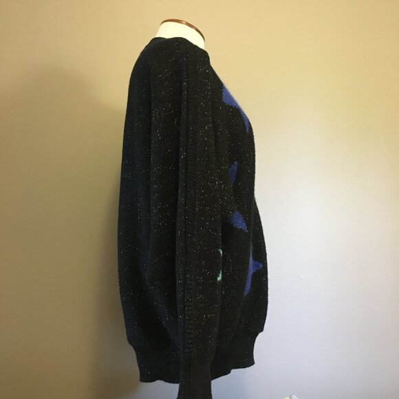 Vintage 80s Angora Wool Punky Stars + Sparkles Knit Sweater - Picture 3 of 16